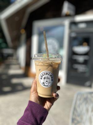 Iced latte with toasted marshie syrup