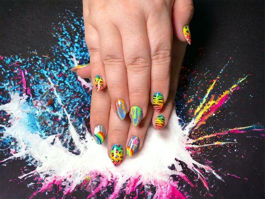 Lisa Frank inspired set by Mia C. at Mellow Nail Lounge