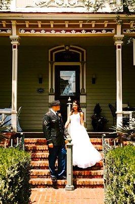 Newlyweds, front steps