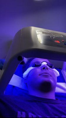 Facial Blue light for purification and detox.