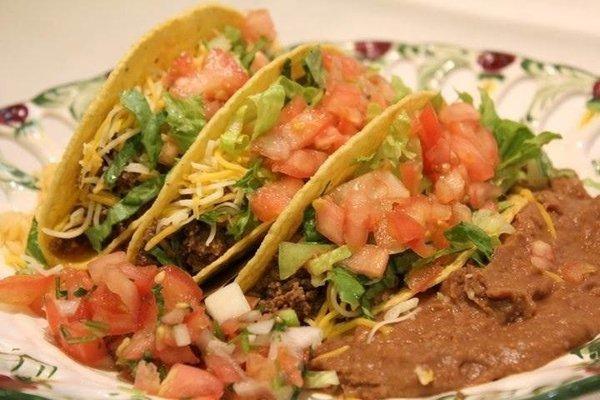 Tacos, beans and rice