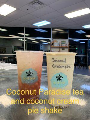 Coconut Paradise energy tea, and Coconut Cream pie total meal replacement shake.