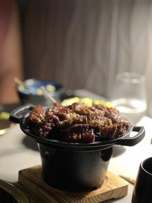 Marinated galbi on the mini grill