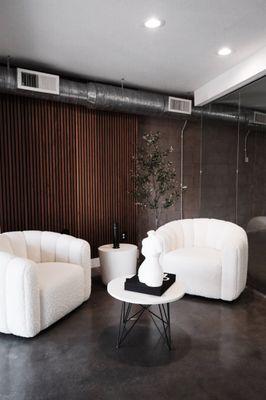 Our beautiful custom waiting area at Sculp in the heart of old town Scottsdale.