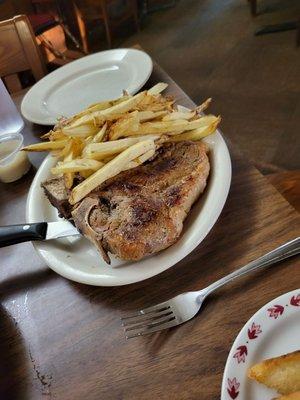 Medium rare? Steak with generous serving of fresh cut fries