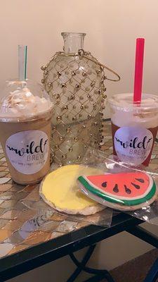 Bubble tea, frozen mocha and sugar cookies