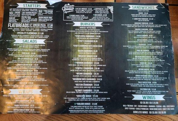 Side 1 of their menu