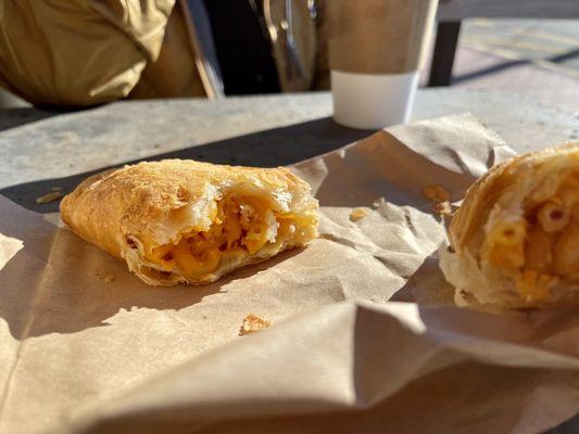 Inside of Mac and cheese hand pie