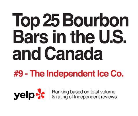 The Independent Ice Co is the only Bourbon Bar recognized in Yelps's Top 25 Bourbon Bars in the USA & Canada from New England!