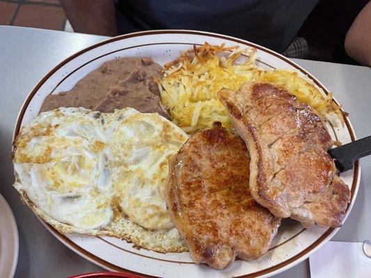 Pork chop breakfast plate