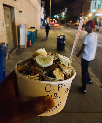 Carmel Pretzel with Waffle Cone Pieces and Banana....very good.