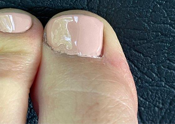 Gel nail polish not even completely covered toe nail @ $38.00