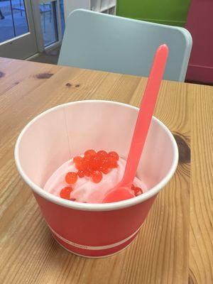 Strawberry ice cream with strawberry Boba's