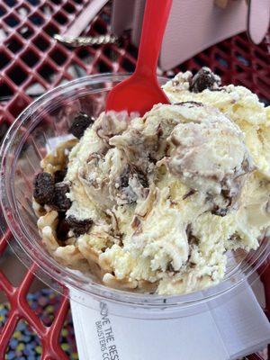 Waffle bowl with brownie ice cream