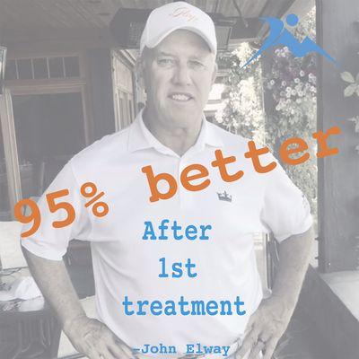 John Elway was dealing with knee pain for a full year after his surgery. After one treatment he was feeling 95% better.