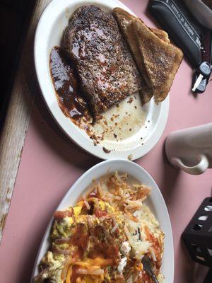 Steak omelette and hash browns