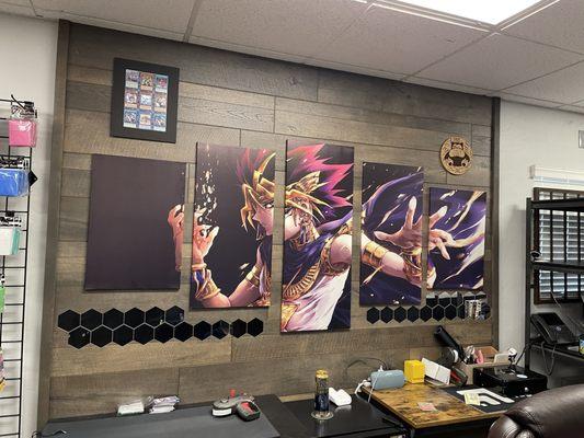 Cool Yugioh art work behind the counter