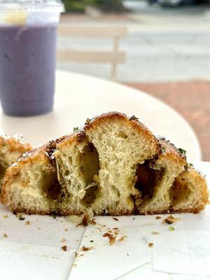 Inside of the Pistachio Pesto croissant