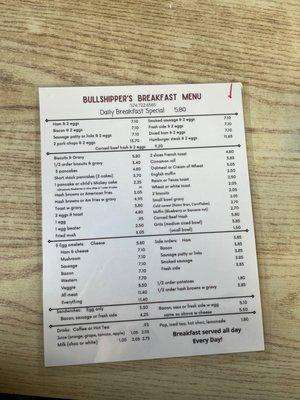 Breakfast menu