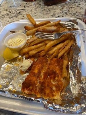 Broiled Haddock with breaded fries..... no bueno for celiac people.  The fish is DELICIOUS.