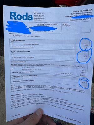 Roda Request order - honest and transparent, and they even waived the pick up fee :)