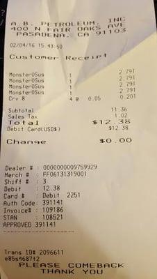 A.B. Petroleum Inc 400 N. Fair Oaks Ave Pasadena CA 91103
 Horrible customer service - today's receipt