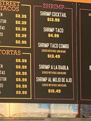 Shrimp menu