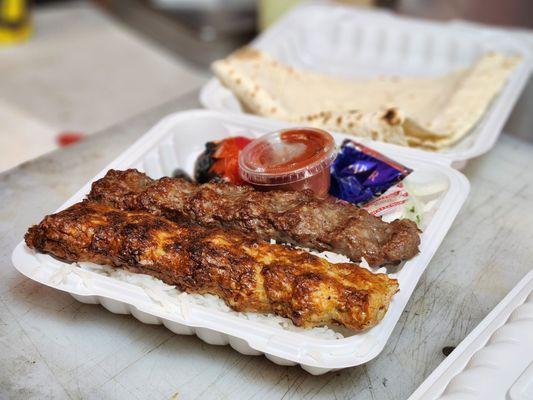 Beef and chicken luleh kebab plate