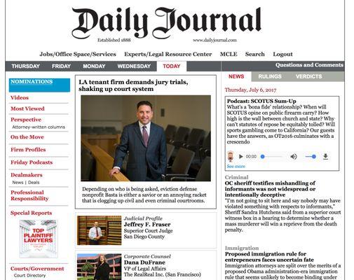 BASTA founder and Executive Director makes the cover of Daily Journal.