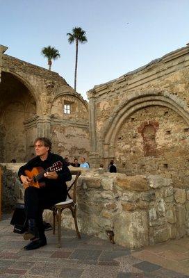 Playing at the Mission in San Juan Capistrano.