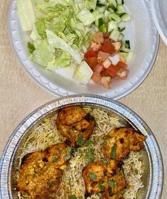 Tikka Boti Platter over Rice accompanied with salad