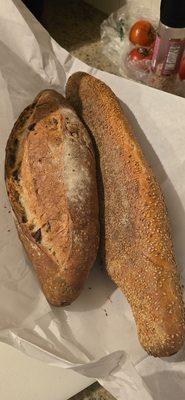 Olive bread and seeded Italian bastone