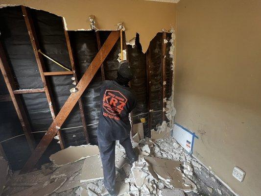 Complete Interior demolition of drywall and ceilings.