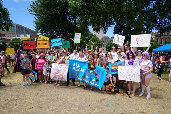 Our crew after waking in 2017's Portland Pride Parade, because all people means all people!