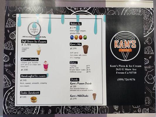 Menu ice cream