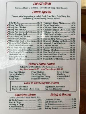 Lunch menu