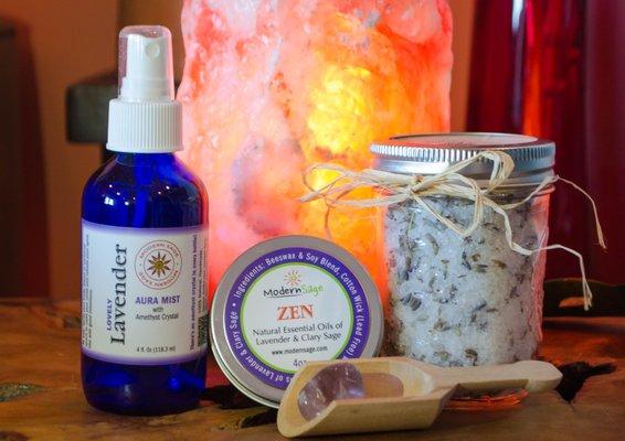 An array of sprays, balth salts, candles and oils for your personal enjoyment and growth.