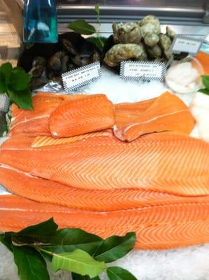 Fresh salmon, oysters, mussels