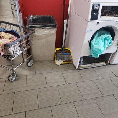 Broom left, so customers can clean up themselves