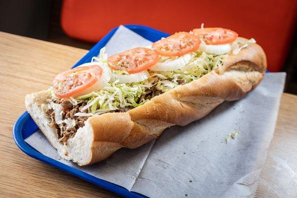 Giant cheesesteak sub (California style) ours comes with red sauce....do you prefer Mayo??? Just let us know!