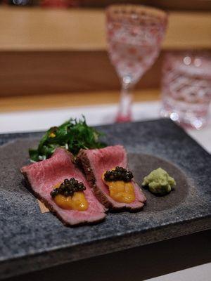 Wagyu with uni and caviar