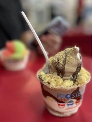 Frozen Custard Sundae with cheesecake, Graham crackers and Nutella