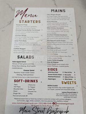 Daytime menu