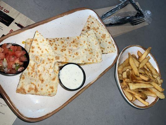 Veggie Quesadillas + fries