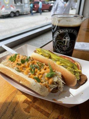 St Patrick breakfast stout and vegan dogs.  WTF, but, all were great...the dogs, from Frankly, were better than expected!