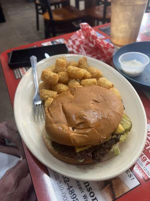 Bacon Cheeseburger and tots