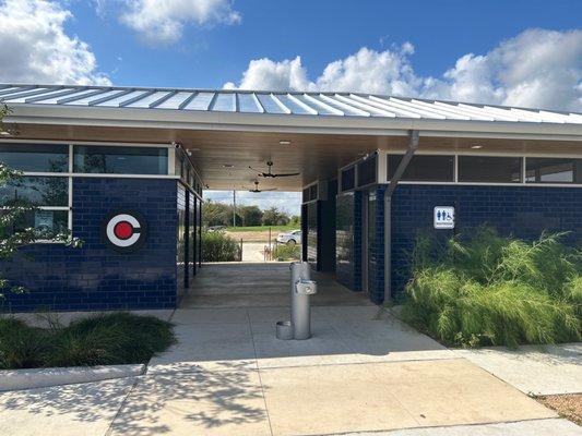 Public bathrooms directly across the street from the park