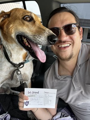 Gus gets good grades on the report card from The Dog Salon every time we visit!