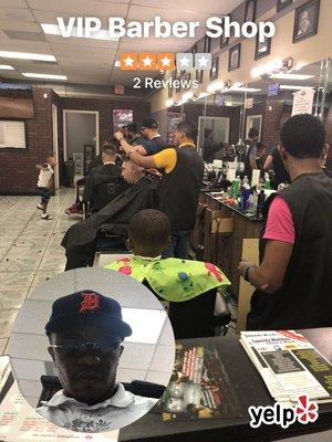 I am finish with my haircut now my son is in the Chair now.