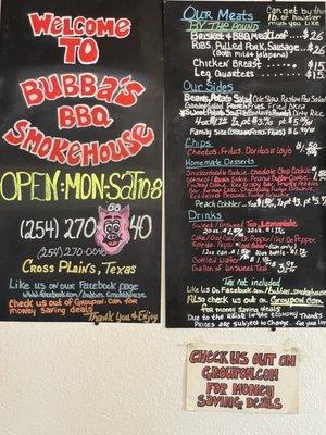 Menu with updated prices.